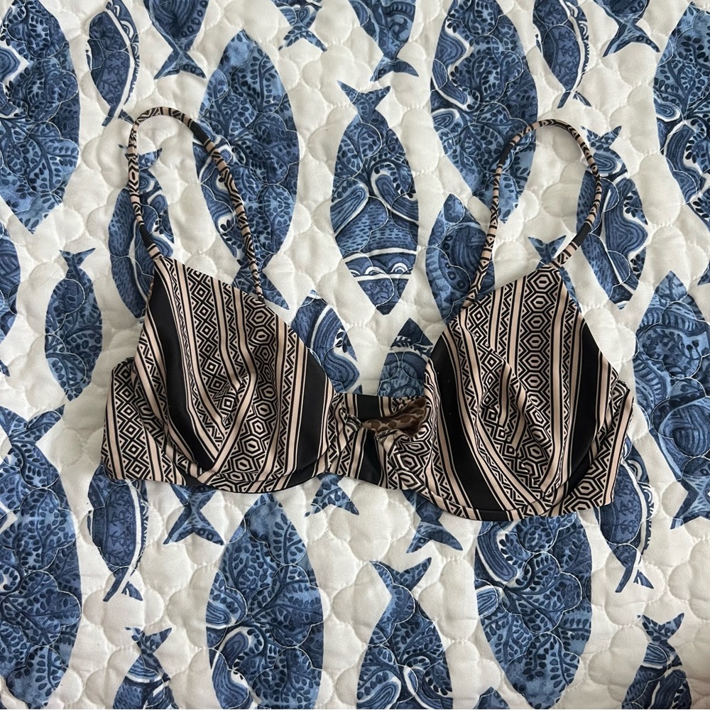 Acacia Swimwear Geometric Black and Tan Swim Top